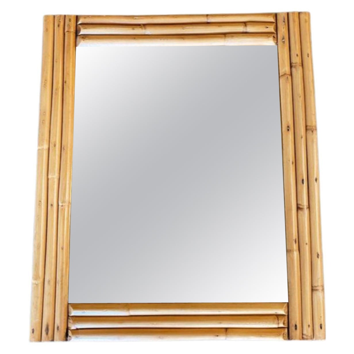 Midcentury Three-Strand Rectangle Rattan Mirror For Sale