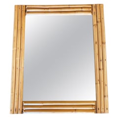 Miroir en rotin rectangulaire à trois brins de style médiéval