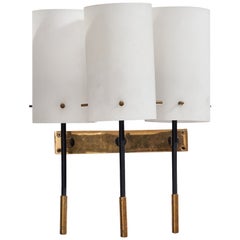 Lampada da parete di design italiano, ottone, vetro, metallo, Italia, anni '50