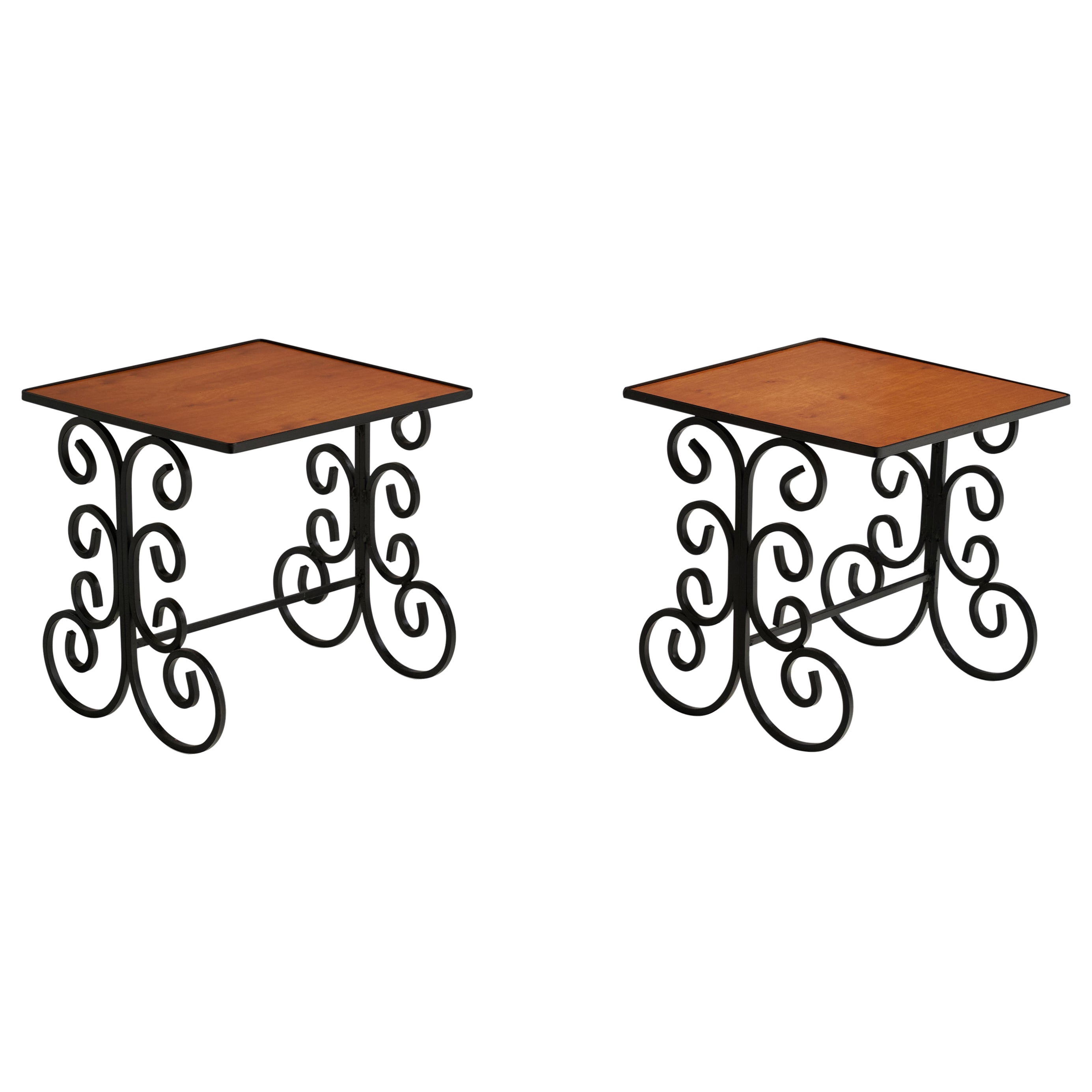 American Designer, Side Tables, Iron, Maple, USA, 1940s For Sale