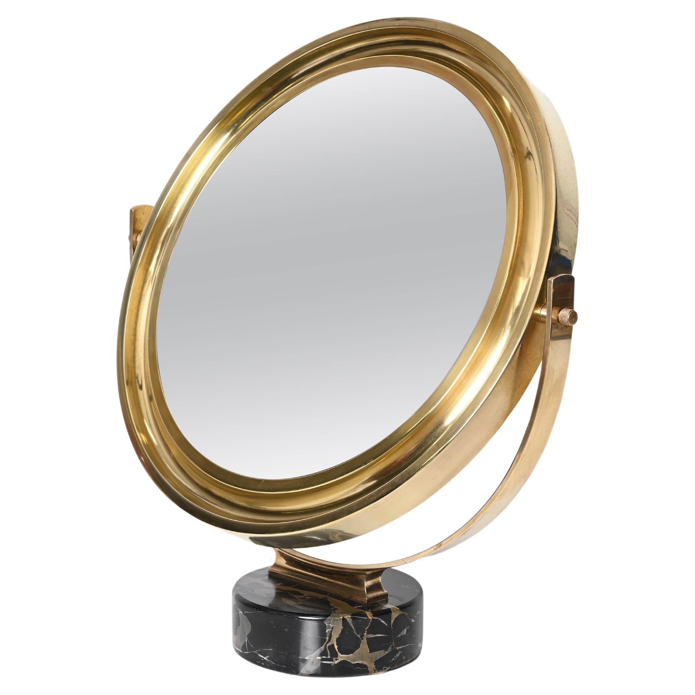 Brass and Black Marble "Narciso" Table Mirror by Mazza for Artemide, Italy 1960s