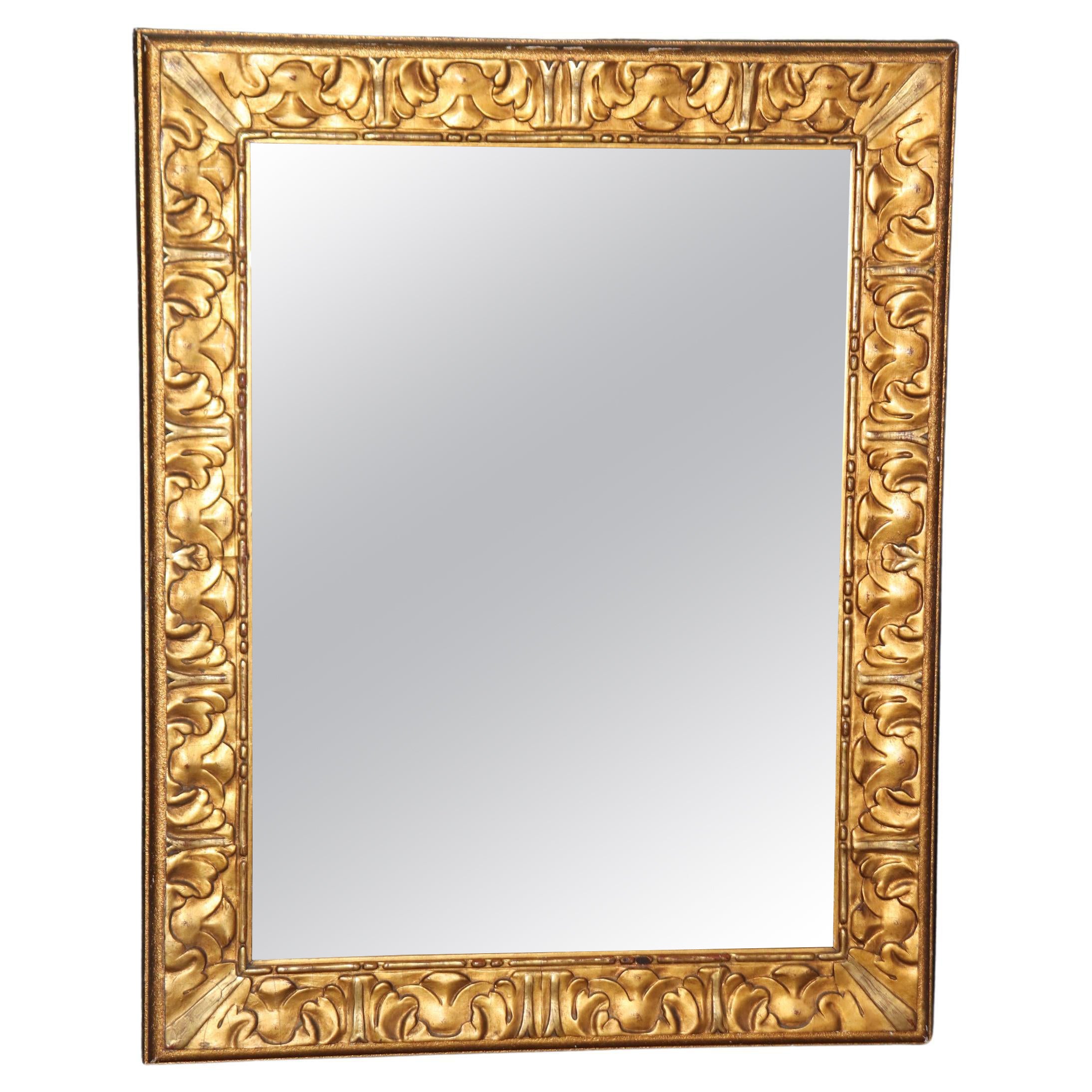 Italian Rococo Carved Gold Gilt Rectangle Mirror For Sale