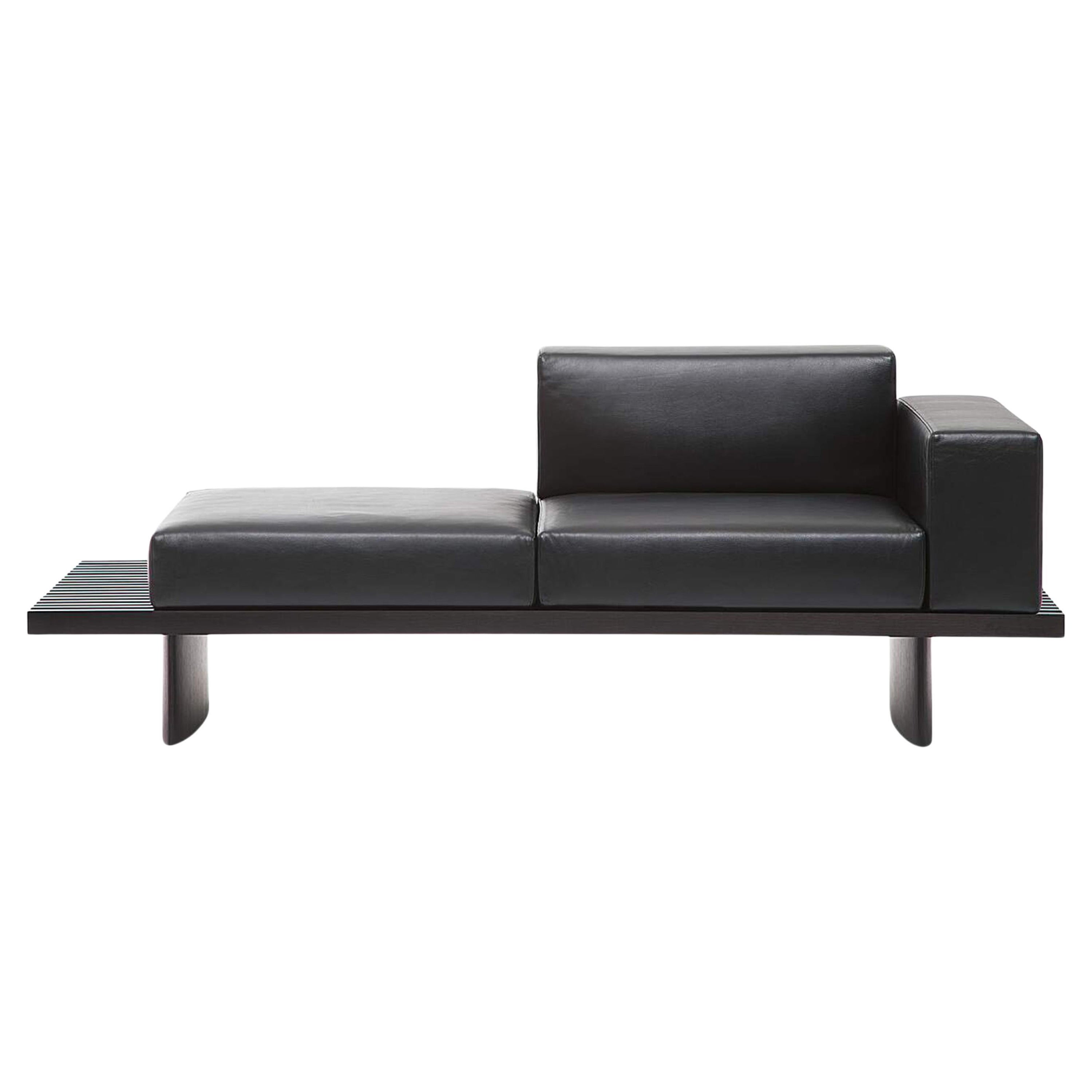 Charlotte Perriand Refolo Modular Sofa, Wood and Black Leather by Cassina For Sale