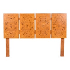 Milo Baughman Style Mid-Century Modern Burl Wood Queen Size Headboard, 1970s