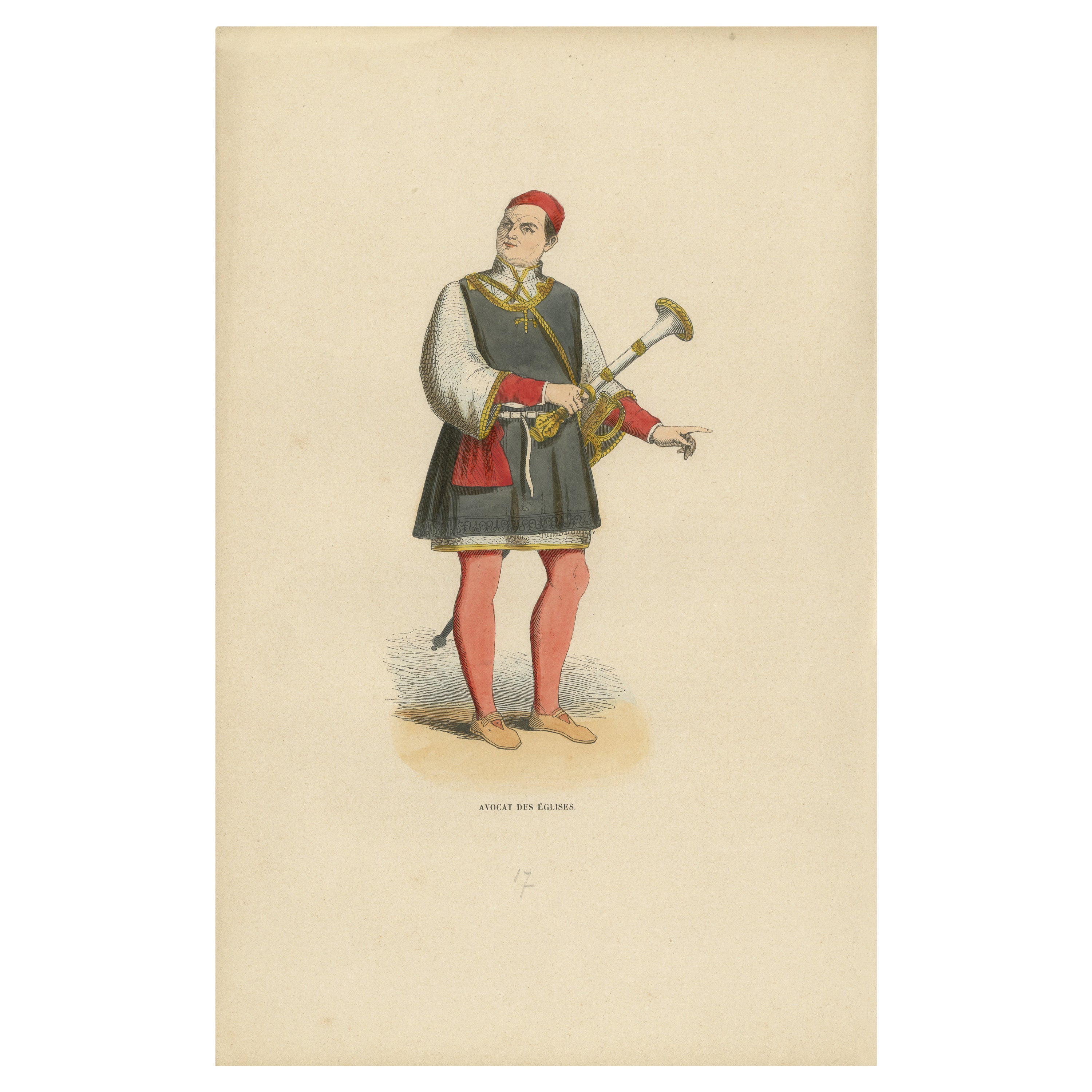 The Church's Defender: Advocate in Arms on a Hand-Colored Lithograph,  1847 For Sale