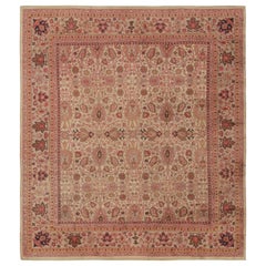 Antiker Arts and Crafts-Teppich in Beige mit rosa geblümten Mustern