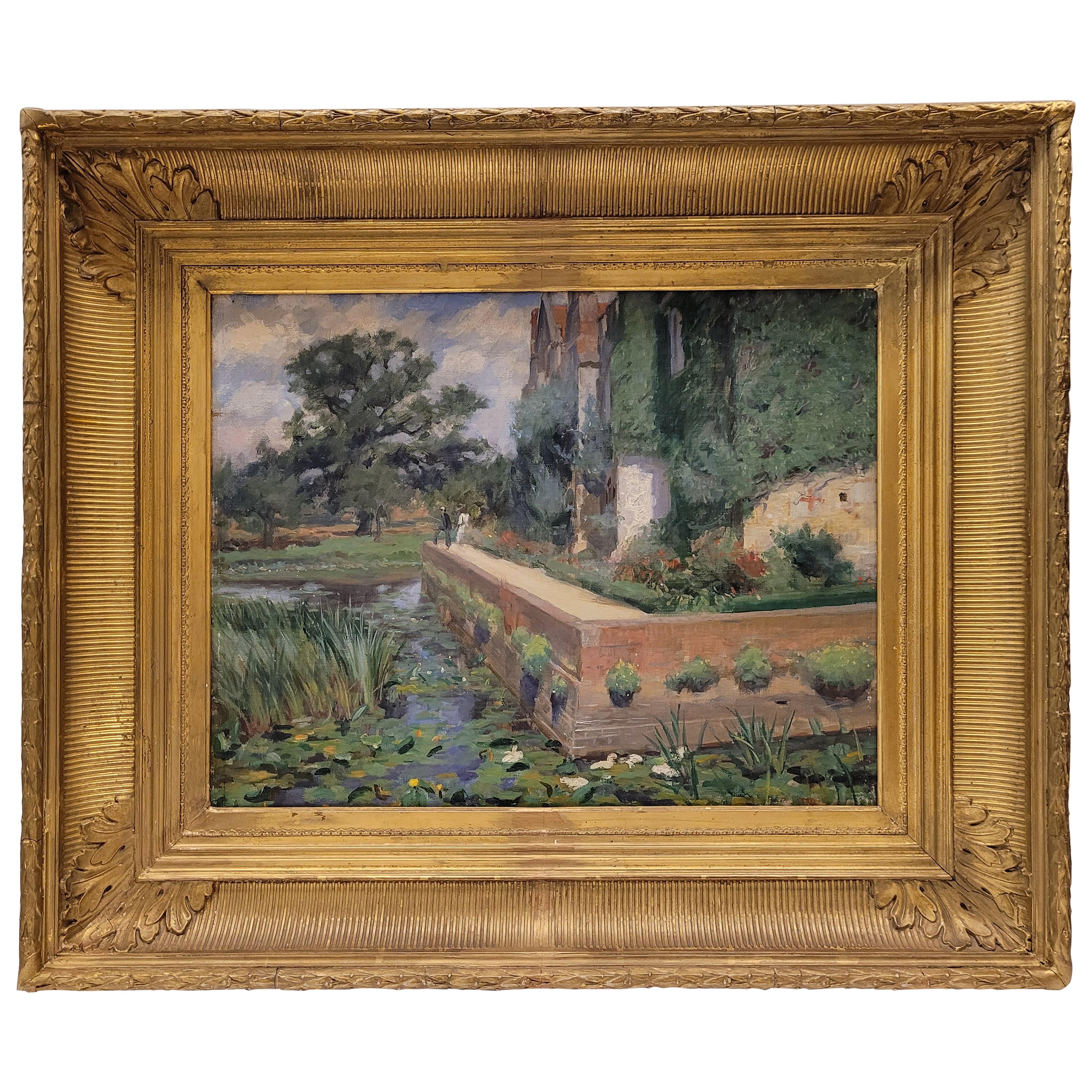 , Pinting Impressionism “Fisherman in a river”  Countryside– Catalan School For Sale