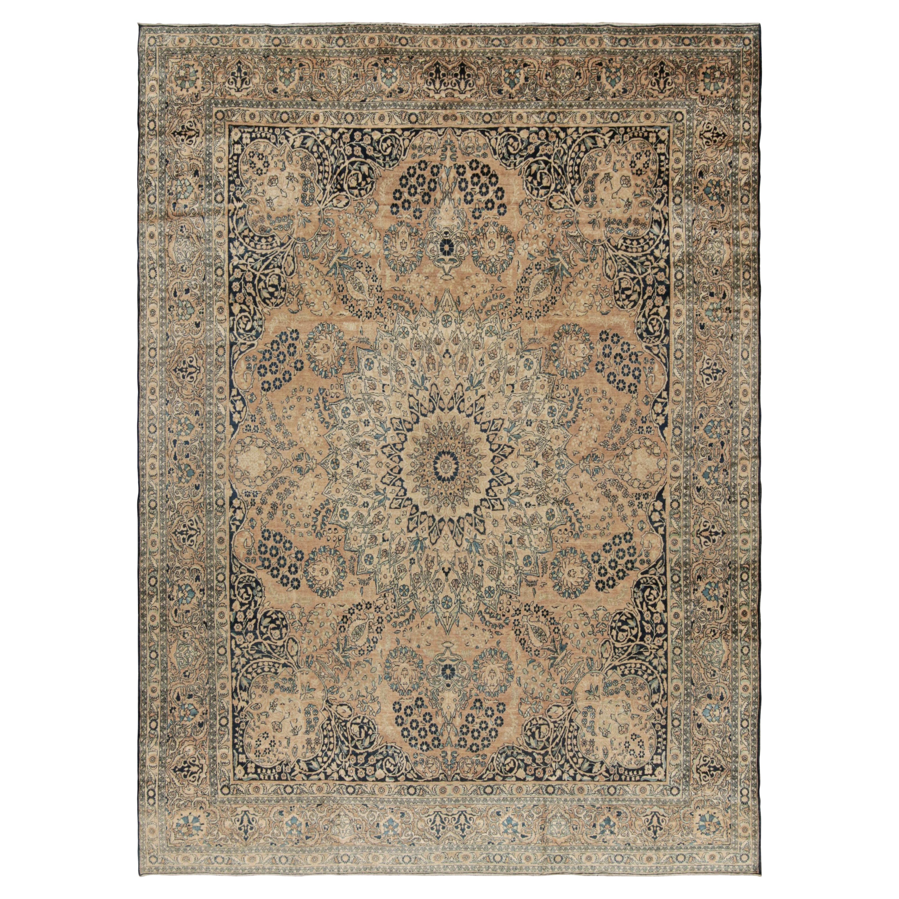 Antique Persian Yazd Rug in Gold-Blue Floral Patterns by Rug & Kilim  For Sale