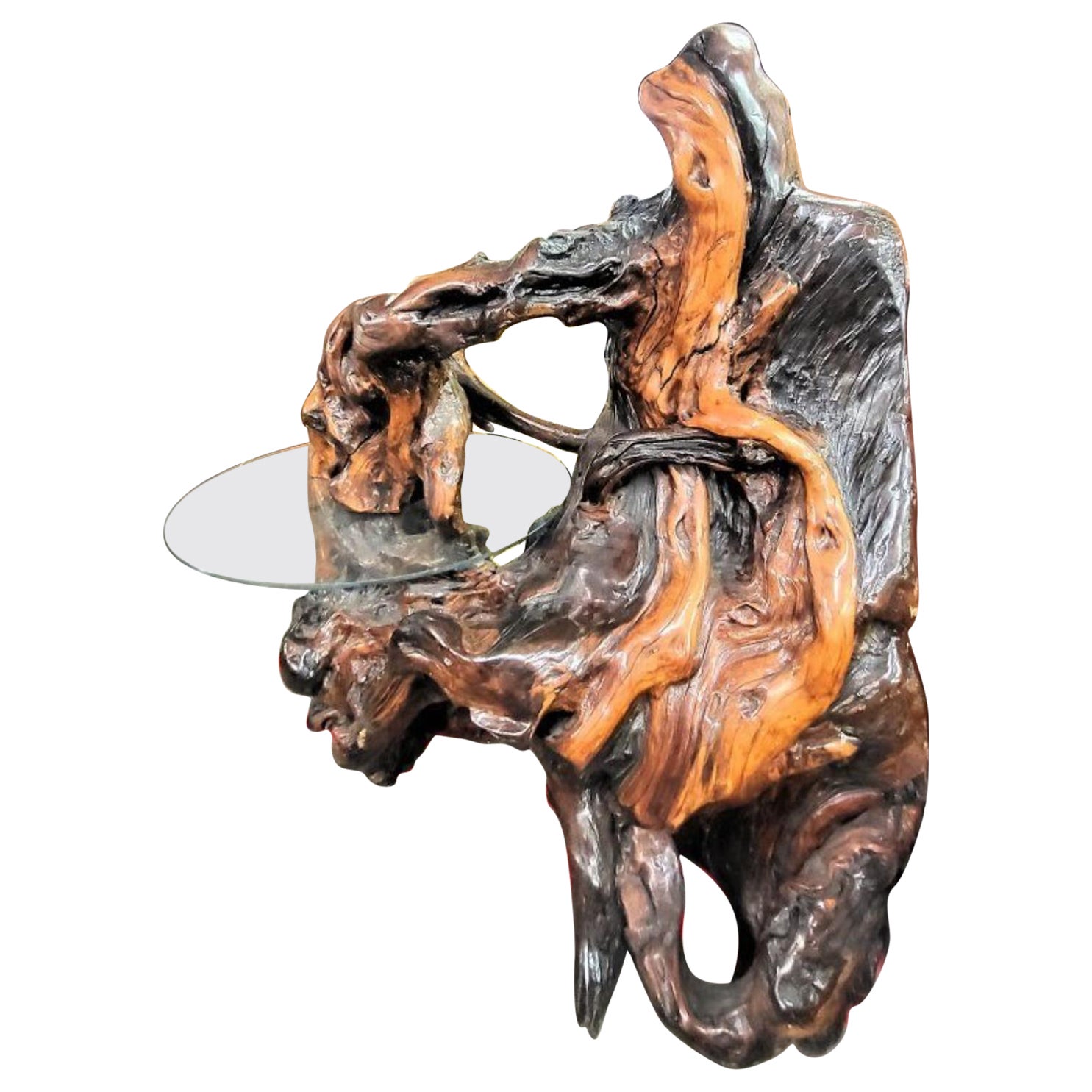 Magnifique table sculpture en bois de ronce en vente
