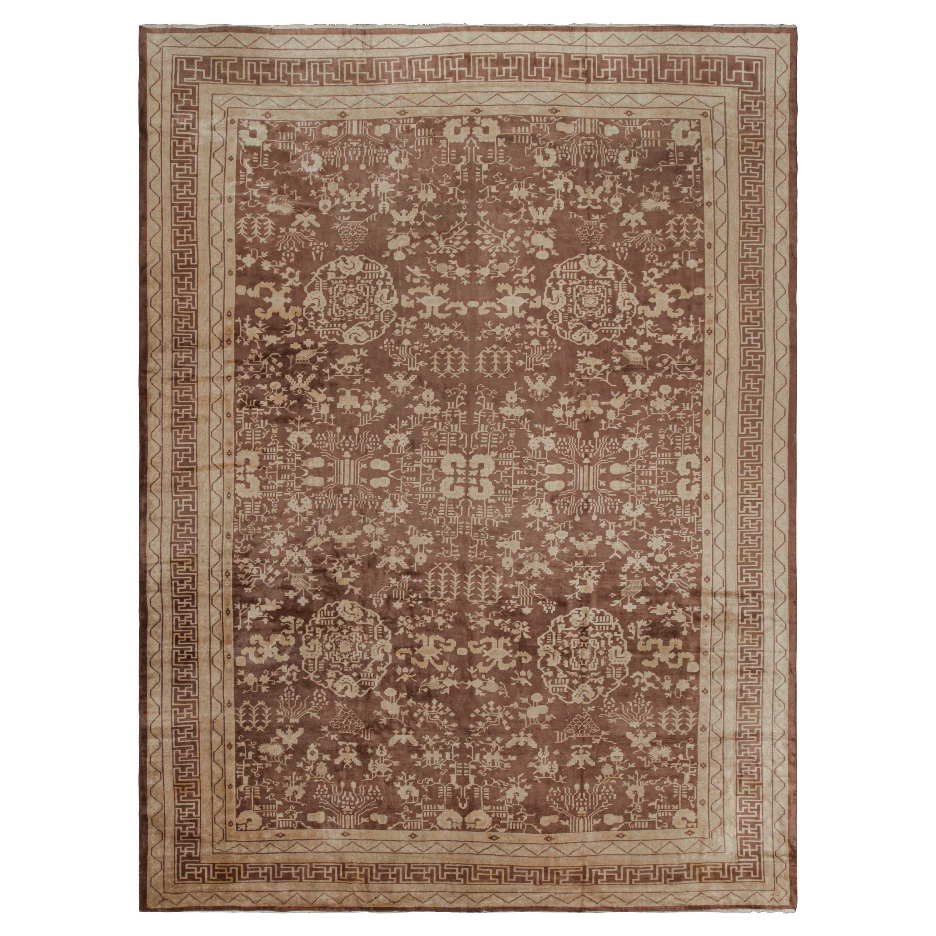Antique Samarkand Rug in Brown with Gold Patterns, from Rug & Kilim For Sale