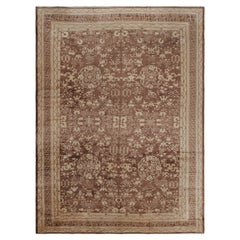 Alfombra antigua Samarkanda marrón con motivos dorados, de Rug & Kilim