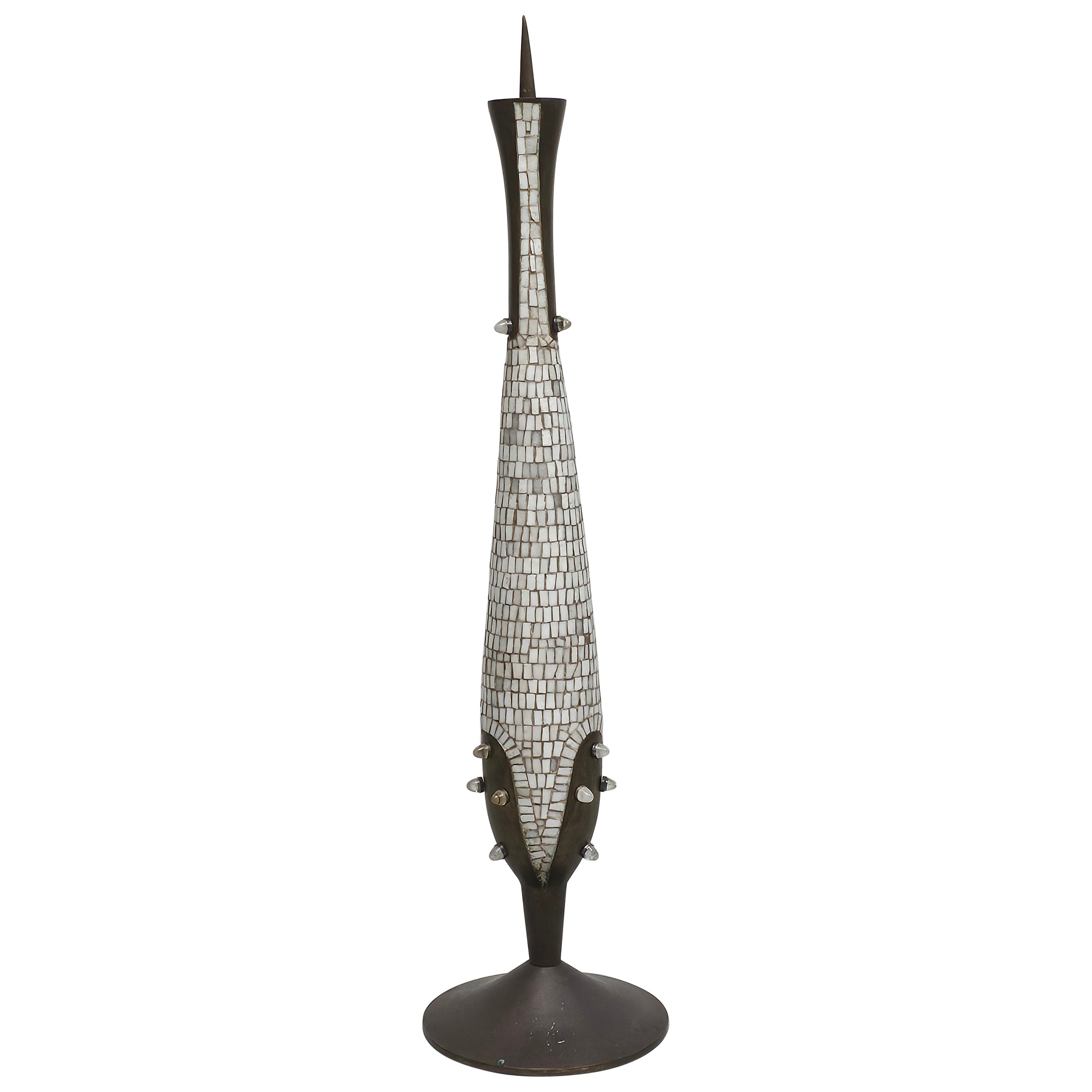 Marble mosaic bronze candelabra For Sale