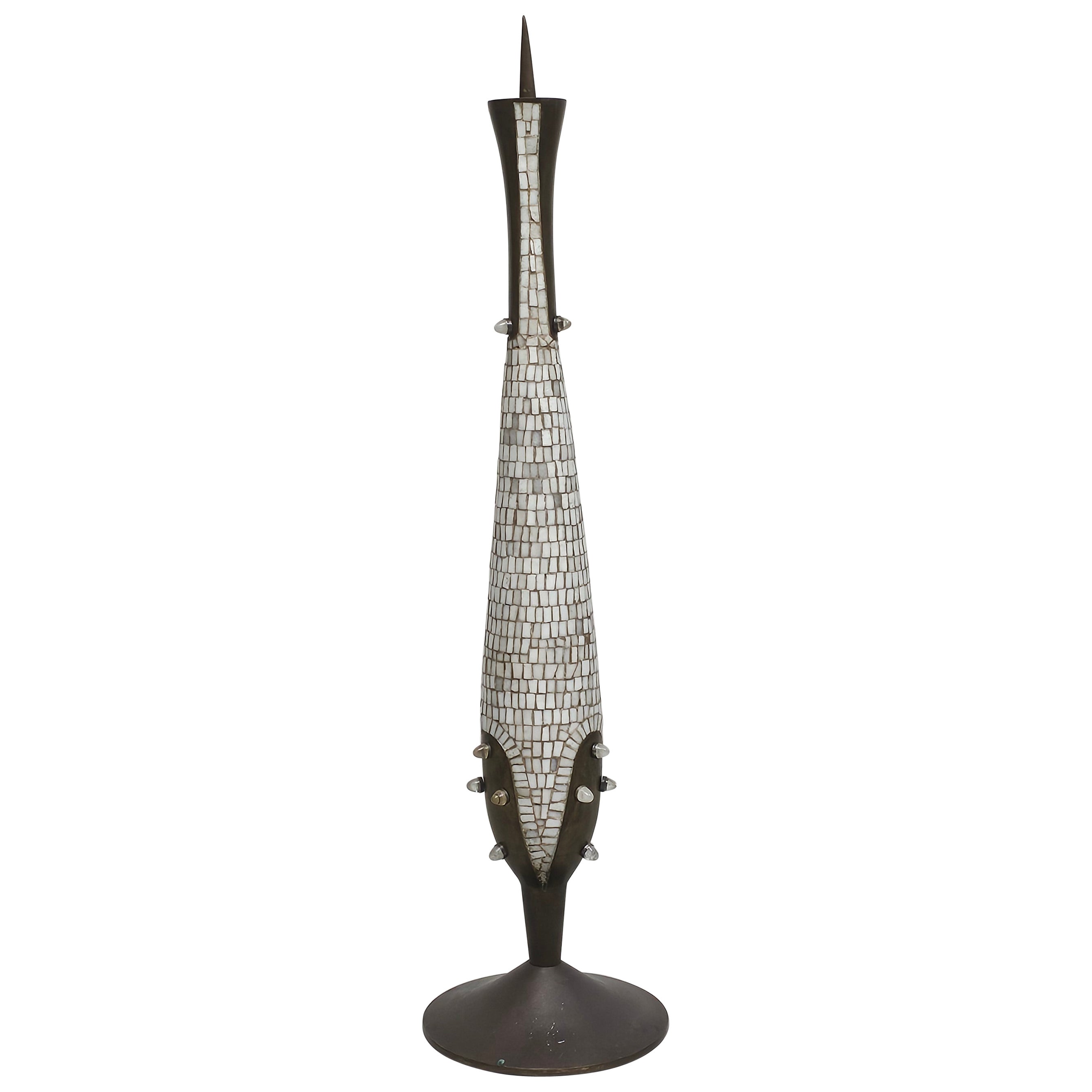 Marble mosaic bronze candelabra