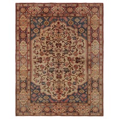 Antique Hooked Rug in Beige with Floral Patterns, from Rug & Kilim