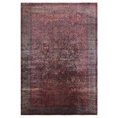 Used Persian Kashan Rug with Red-Blue Floral Patterns by Rug & Kilim