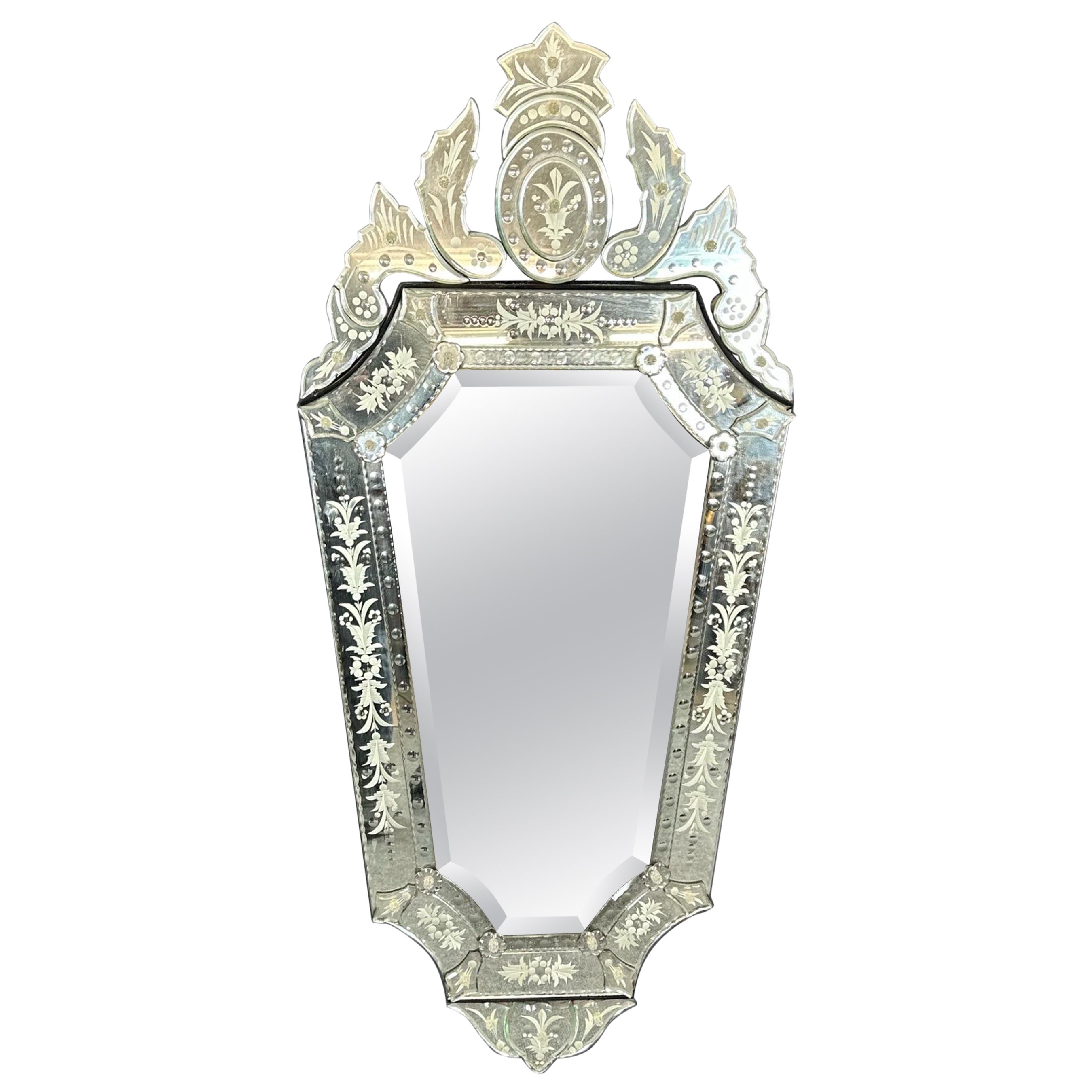 Vintage Italian Etched Glass Venetian Mirror