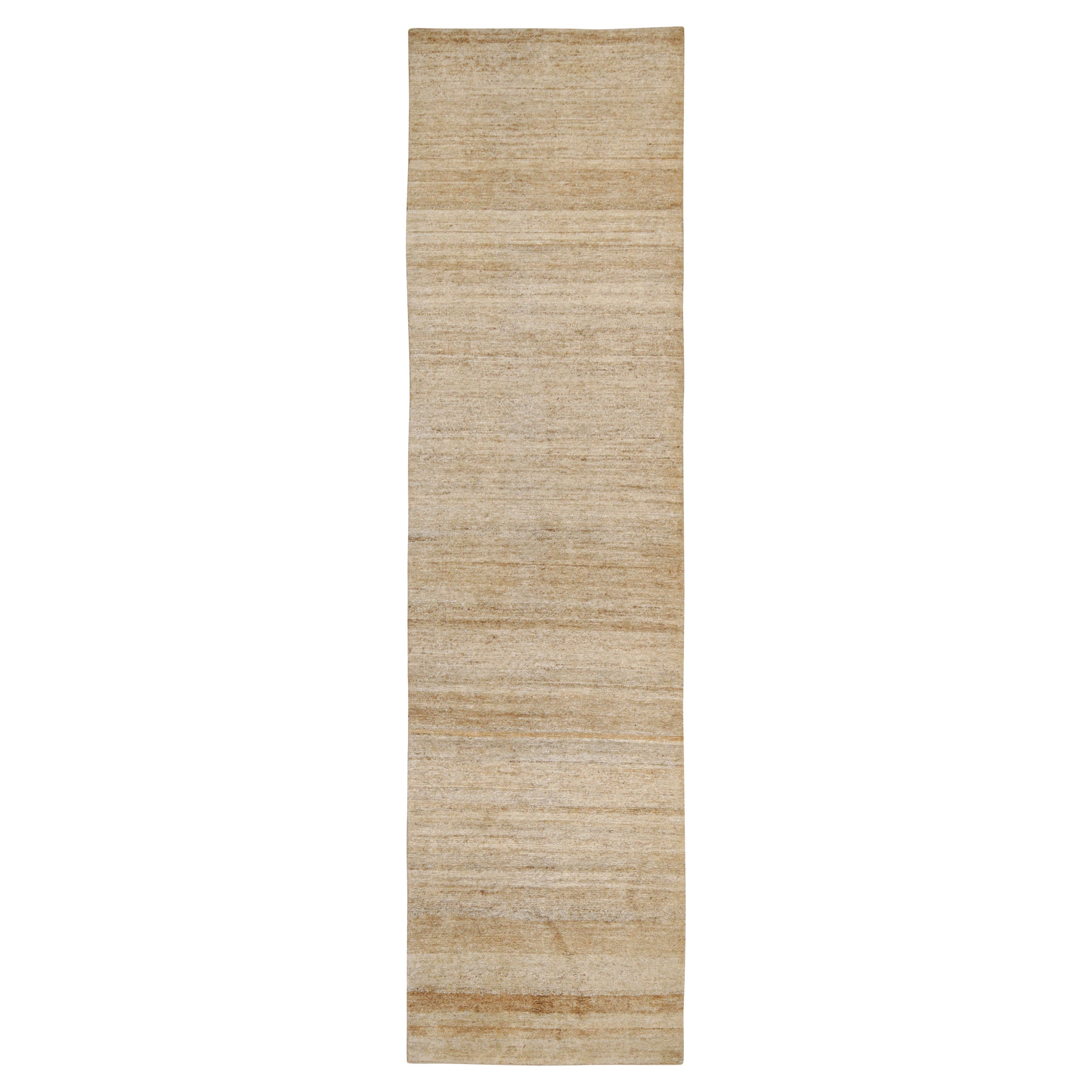Rug & Kilim’s Modern Runner and Plain Rug with Beige Striae For Sale