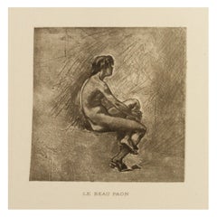 Felicien Rops (1833-1898) "Le Beau Paon" Belgian Original Etching 19th Century 
