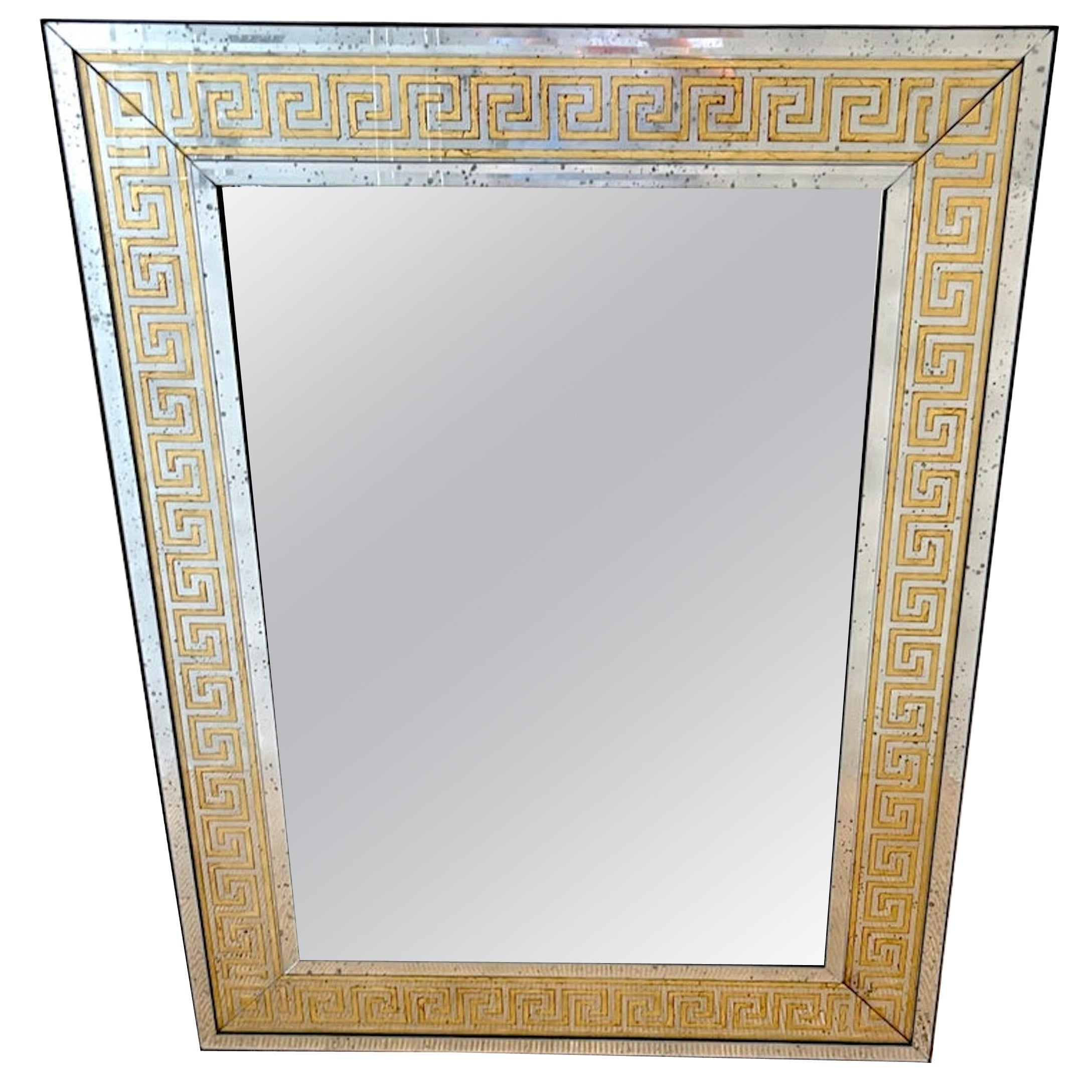 Neoclassical Eglomise Gilt Neoclassical Greek Key Mirror, Style of Jansen 