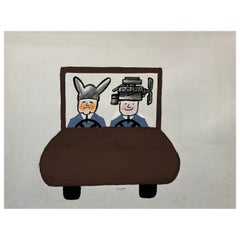 Dipinto ORIGINALE a guazzo di Raymond Savignac, CIRCA 1960 'Istruttore di guida'