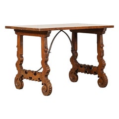 Antique 19thC Spanish Fruitwood Inlaid Trestle Table
