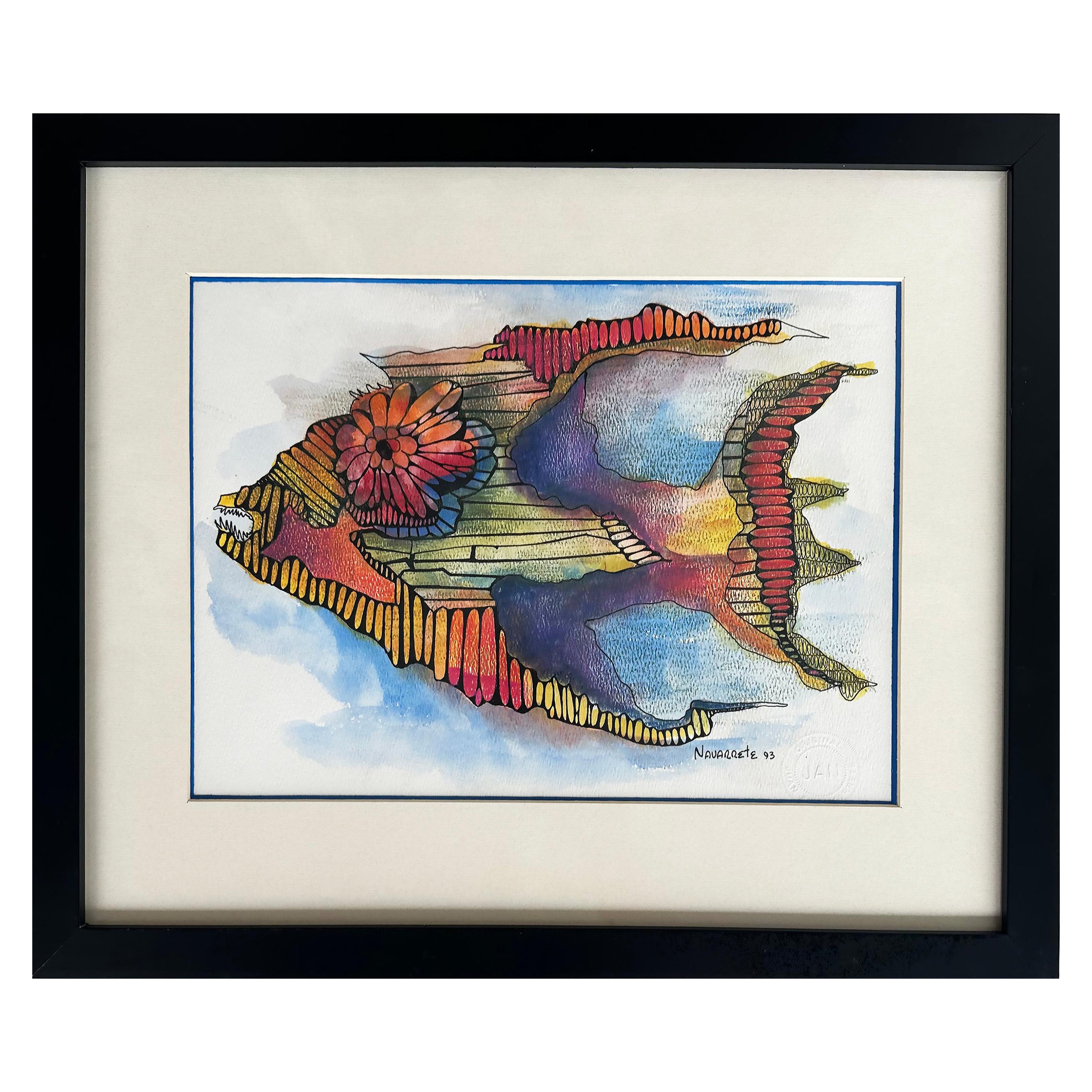  Cuban-American Artist Juan Navarette Watercolor Painting, "Fish 3" For Sale