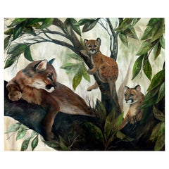 Pintura al Óleo Original de Tres Pumas Ganadora en la Exposición de Arte de California