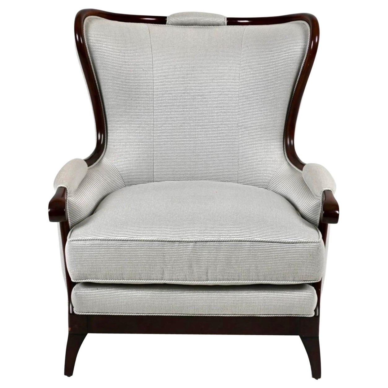Edward Ferrell Modern Upholstered Mahogany Wingback Reading Chair Armchair
