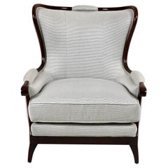 Edward Ferrell Modern Upholstered Mahogany Wingback Reading Chair Armchair