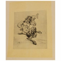 Felicien Rops (1833-1898) "La Poupée du Satyre" Belgian Original Etching 19th C