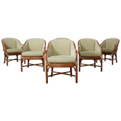 Vintage Set of Six McGuire Rattan Caned Toboggan Dining Chairs