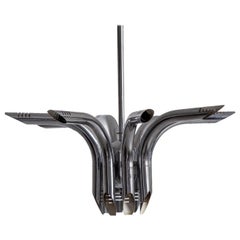 Used Chromed Steel Pipes Pendant Chandelier, Contemporary Industrial Style