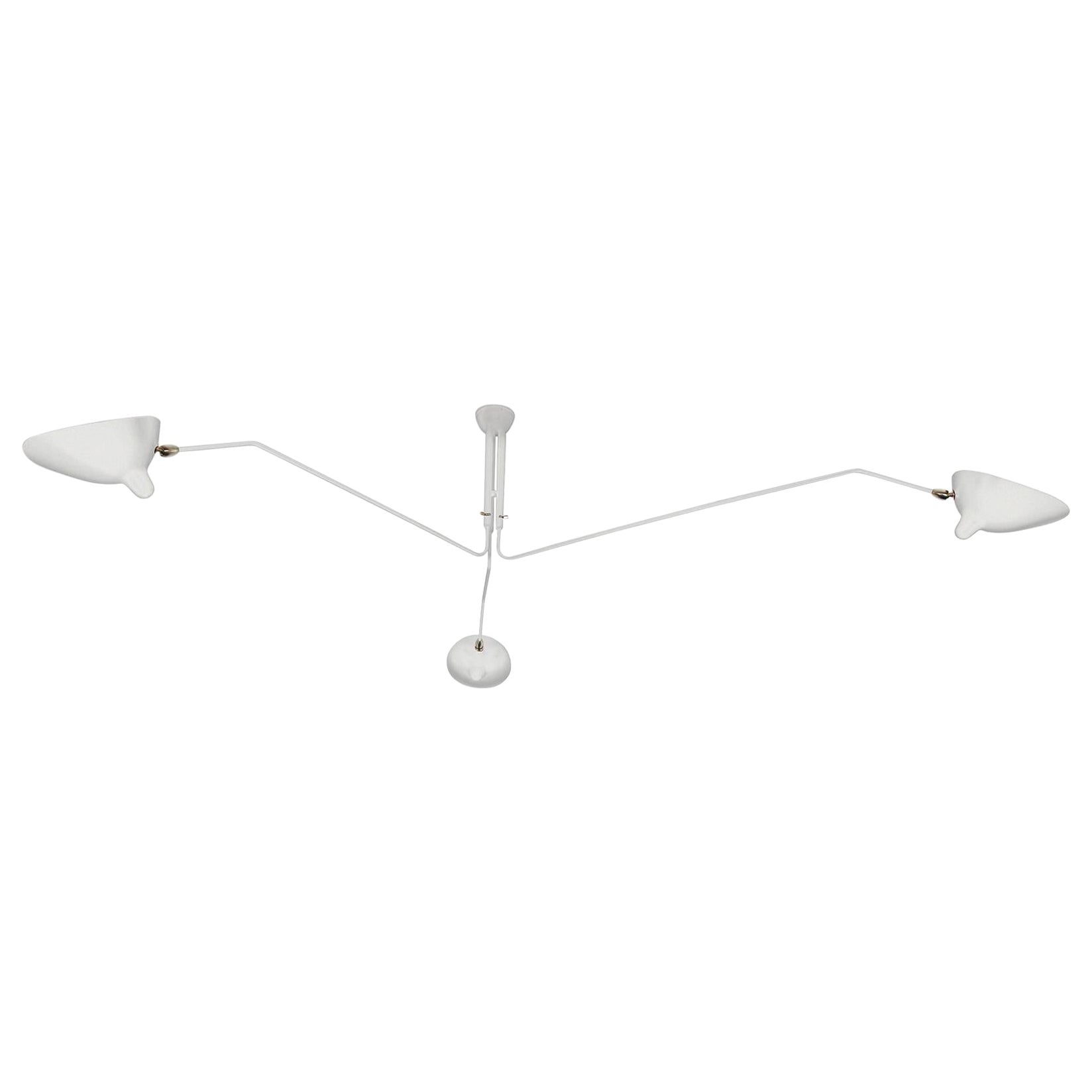 Serge Mouille Mid-Century Modern White Three Rotating Arms Ceiling Lamp For Sale