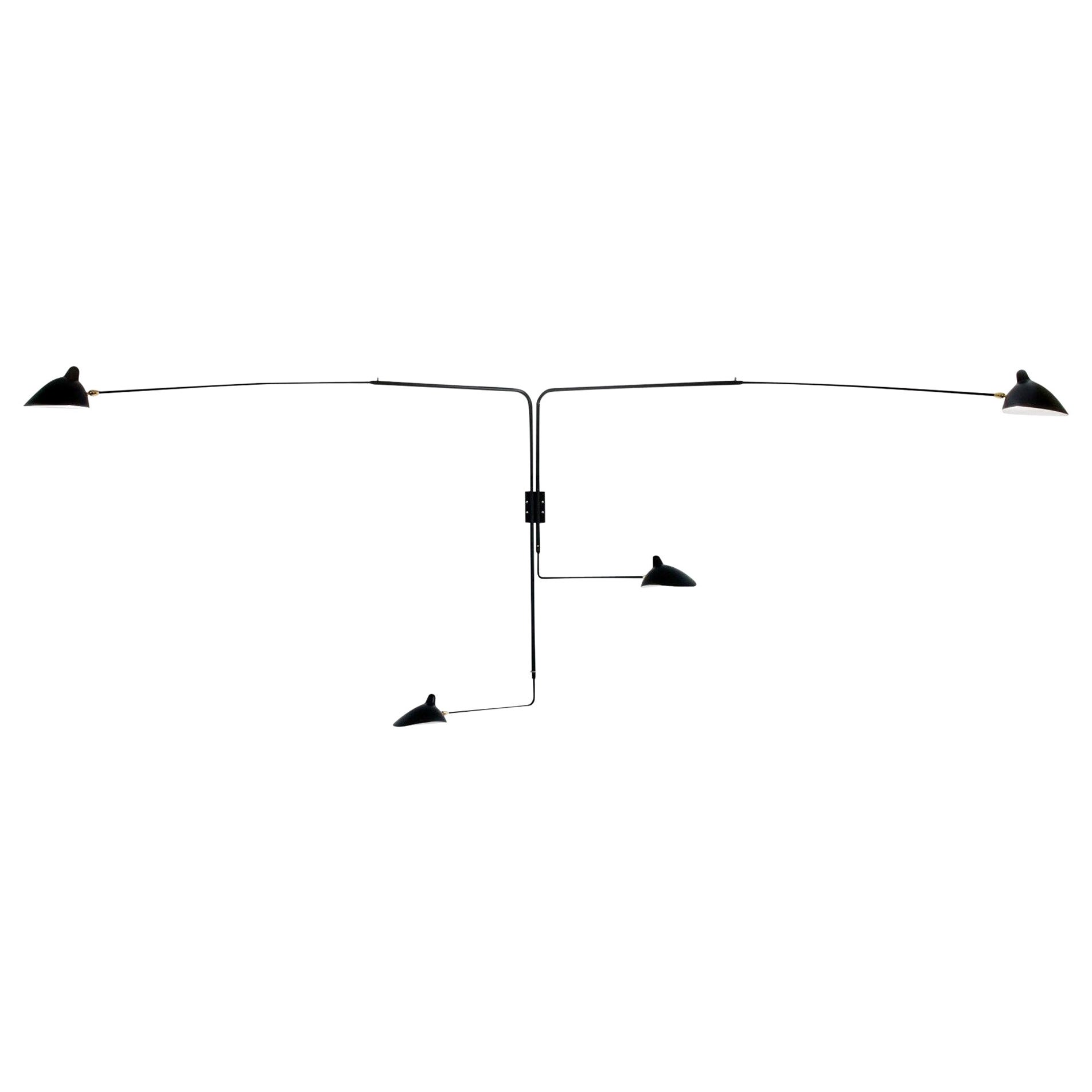 Serge Mouille Mid-Century Modern Black Four Rotating Straight Arms Wall Lamp For Sale