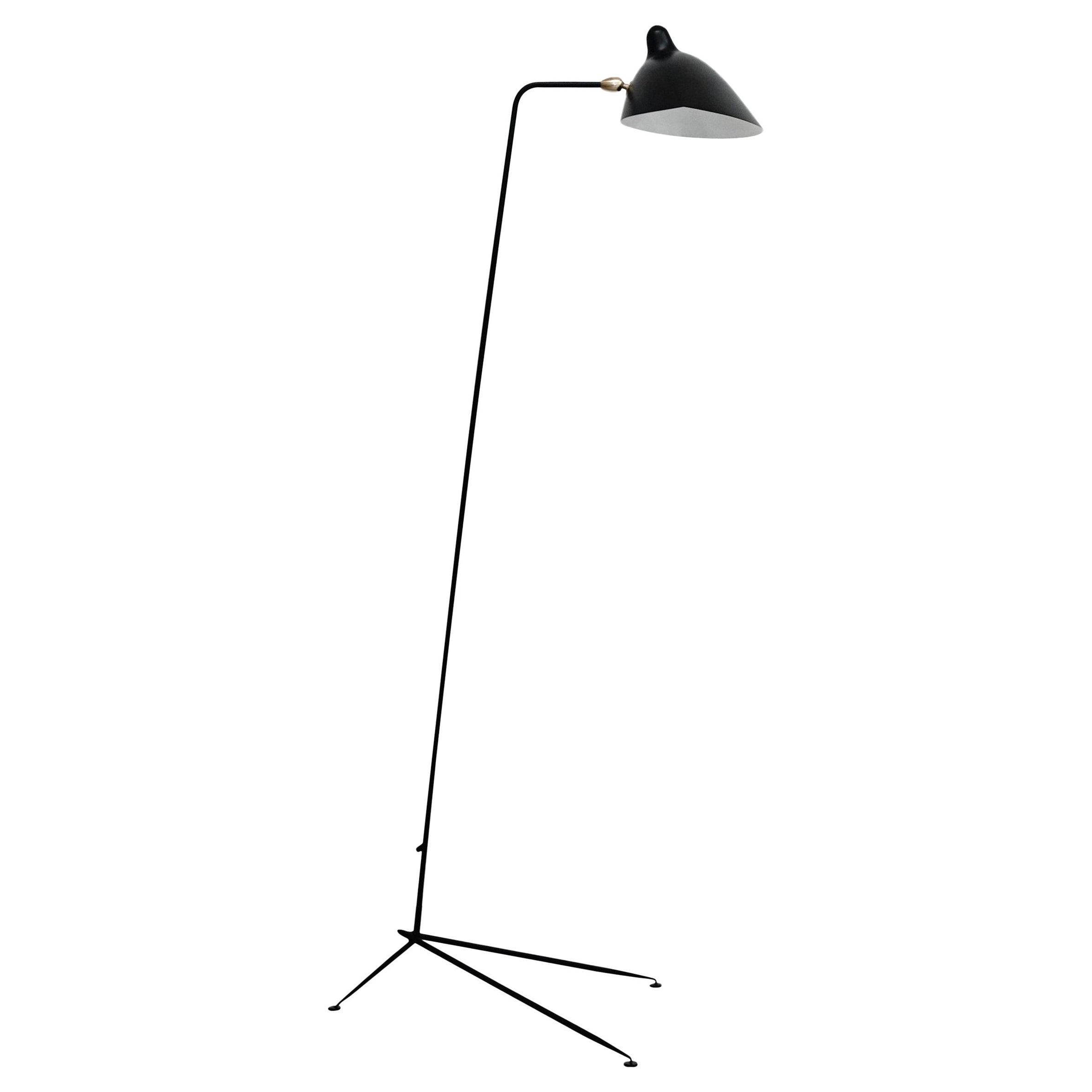 Serge Mouille Mid-Century Modern Black One-Arm Standing Lamp For Sale