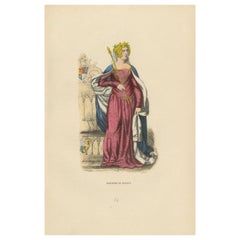 Antique Queen Philippa of Hainaut in Ceremonial Attire, Costume Di Moyen Age, 1847