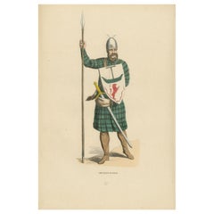 Scottish Knight in Tartan-Anzug mit heraldischem Schild, Kostüm Di Moyen Zeit 1847