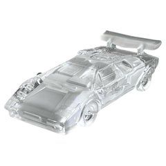 Retro Lamborghini Countach model car in clear crystal, decorative piece, made in Italy