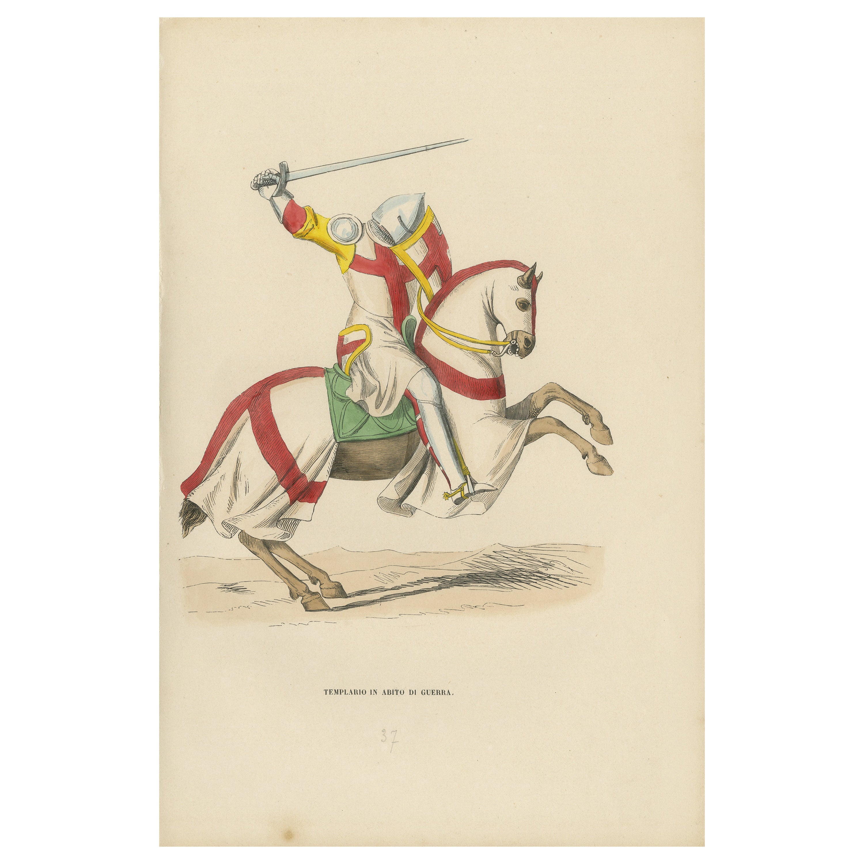Templar Knight in Battle Attire, Costume Di Moyen Age, 1847 For Sale