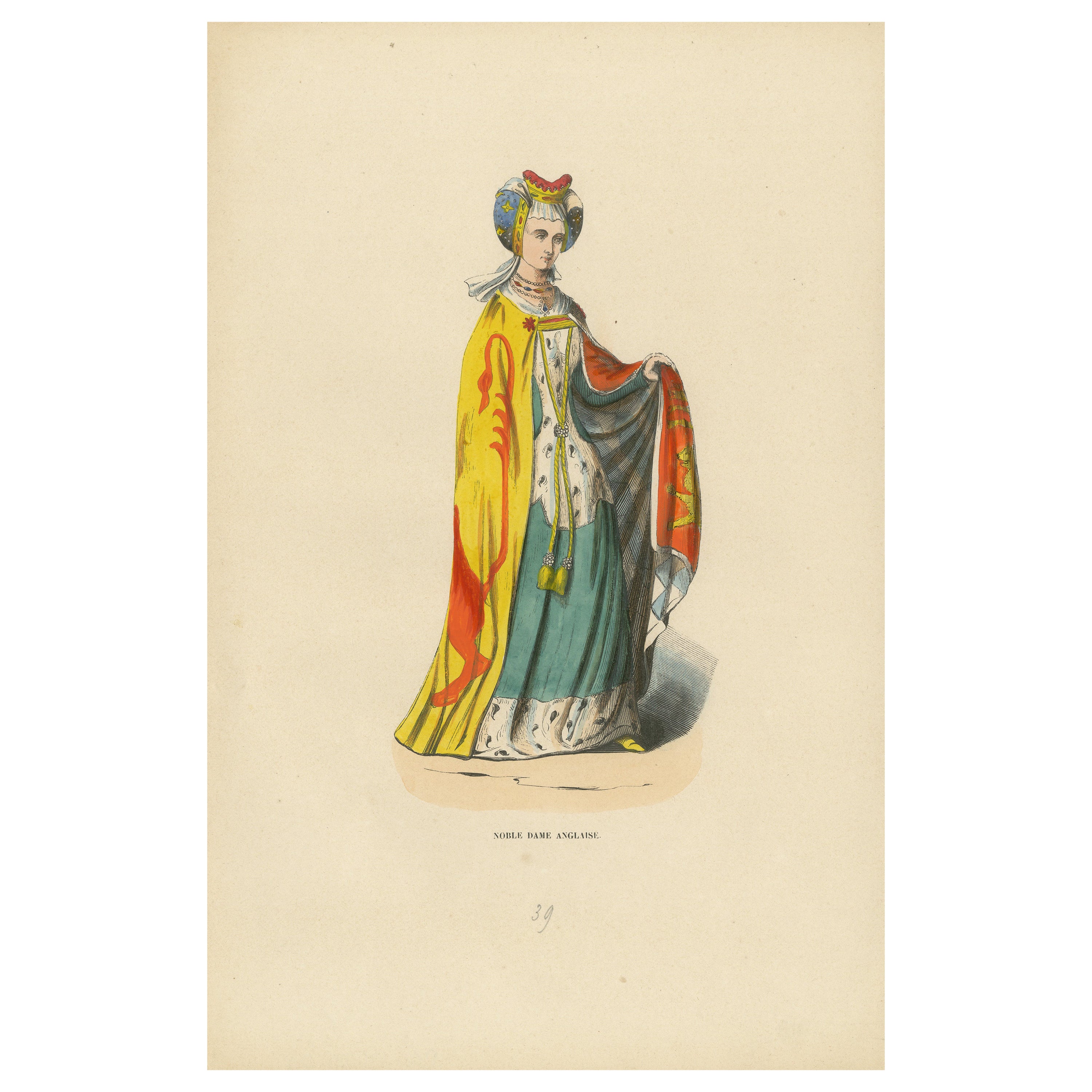 English Noblewoman in Traditional Attire, Costume Di Moyen Age, 1847 For Sale