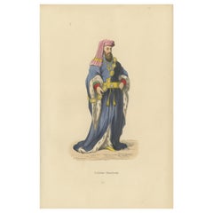 Antique William de Beauchamp in Noble Attire in An Original Handcolored Lithograph, 1847