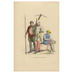 Antique English Soldiers During the Reign of Henry III, Original Liithograph, 1847