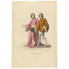 Antique Court Officers of the Reign of Richard II in an Hand-Colored Lithograph, 1847