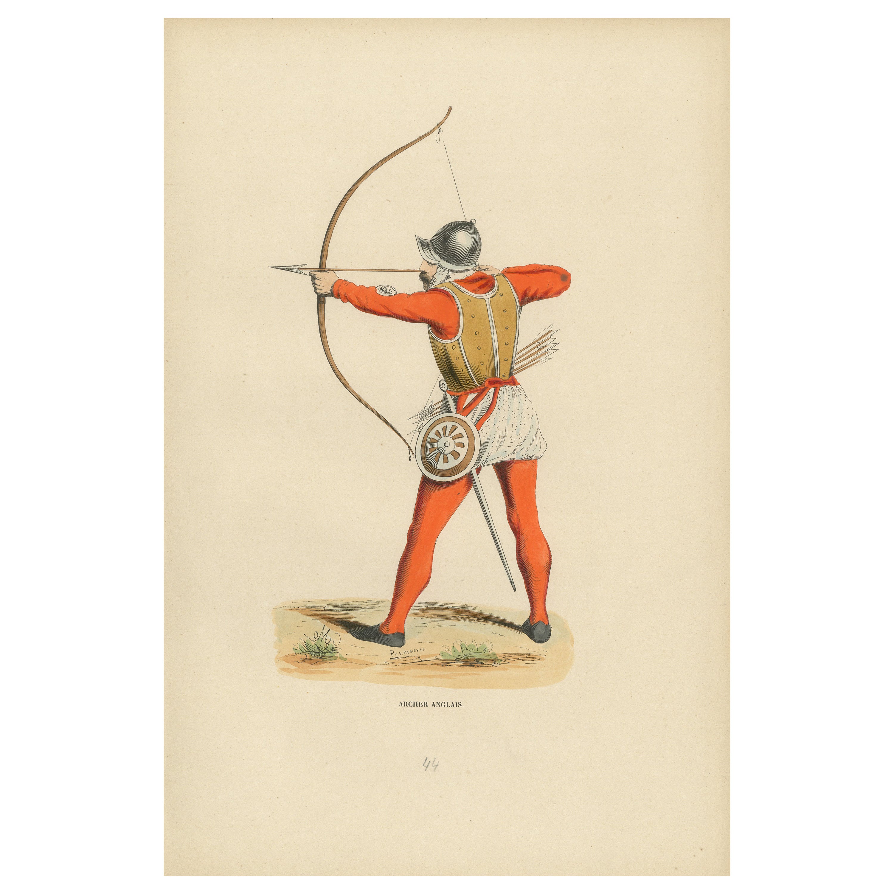 English Archer in Mid-Draw, Costume Di Moyen Age, 1847 For Sale