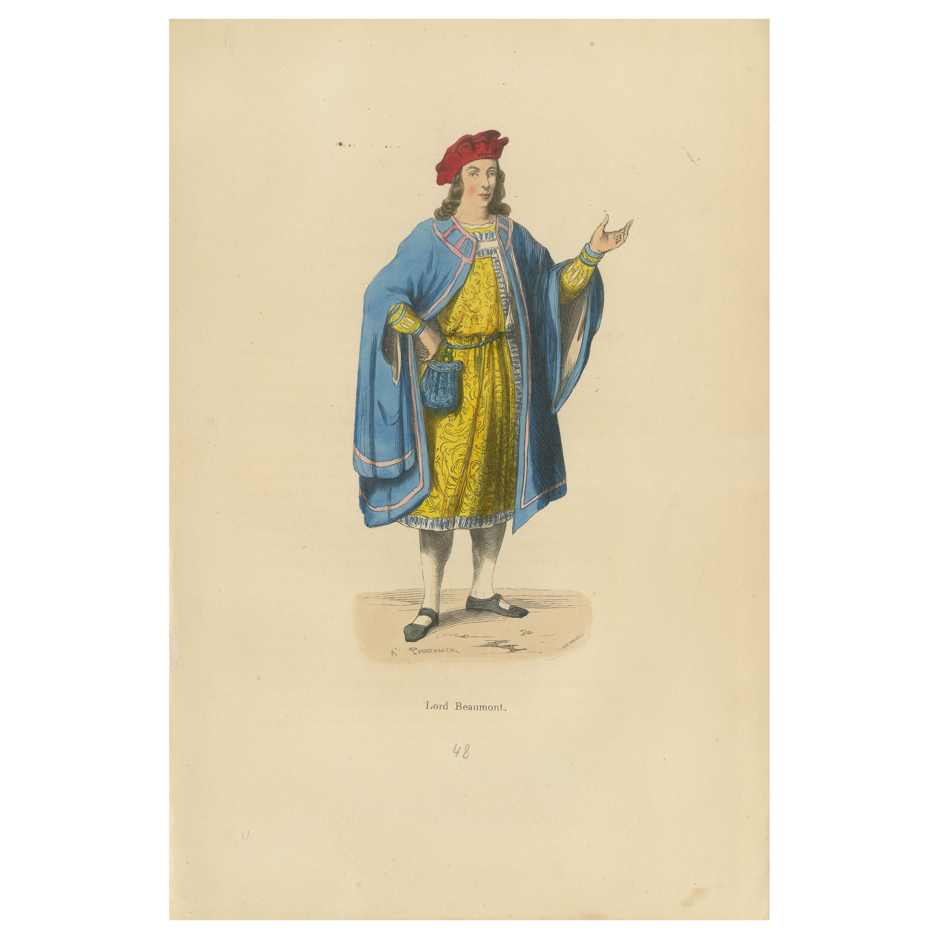Lord Beaumont in Courtly Attire, Costume Di Moyen Age, 1847 For Sale