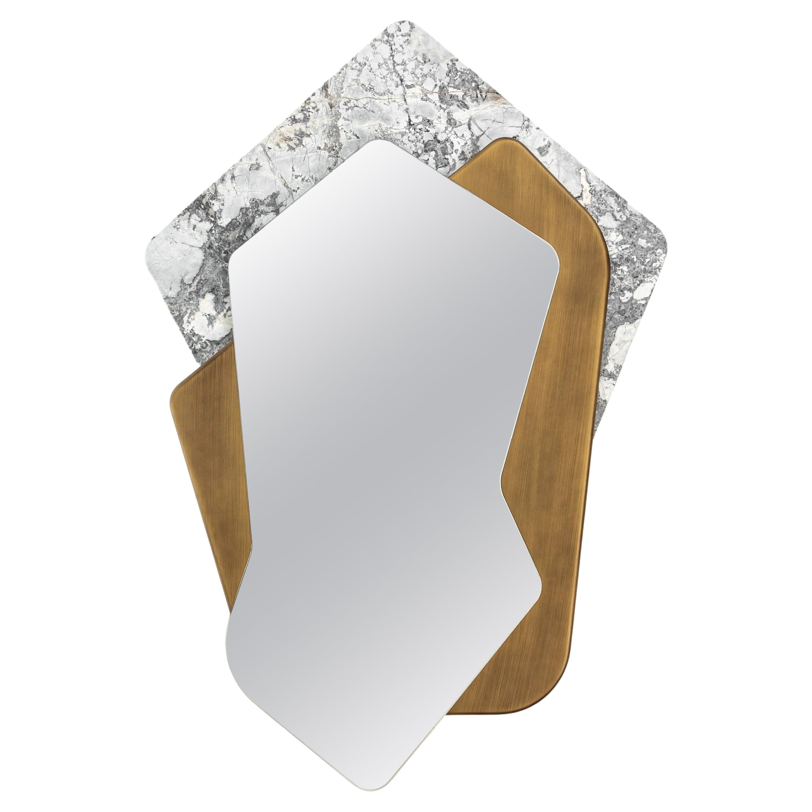 Contemporary Italian Wall Mirror CAM by Spinzi in Marble and Brass Tinted Wood