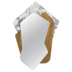 Antique Contemporary Italian Wall Mirror CAM by Spinzi in Marble and Brass Tinted Wood