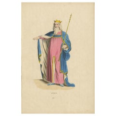 Edward III: Majesty in Medieval Regalia, Hand-Colored Lithograph, 1847