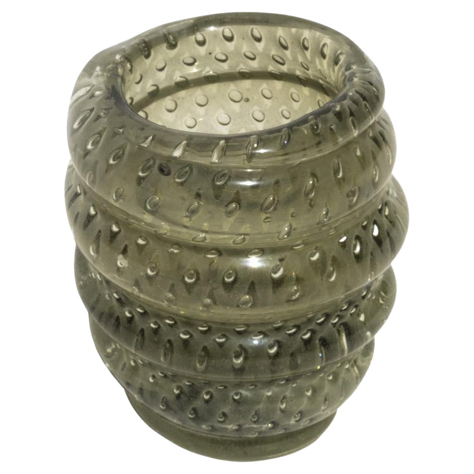 Heavy Murano vase by Barbini, green/grey, collectible decorative Italian piece For Sale