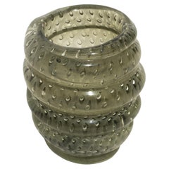 Heavy Murano vase by Barbini, green/grey, collectible decorative Italian piece